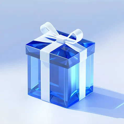 blue sapphire|Blue gift bag icon（Half open）,many details, octane rendering, Transparent glass texture,frosted glass, Transparent sense of technology, industrial design, White background, studio lighting, Sunlight,A little floating ribbon，flat, the smallest...