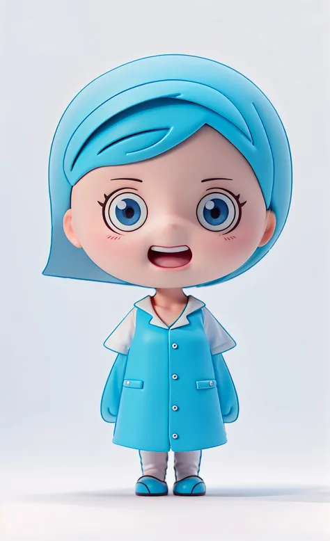 Cartoon character of a woman with blue hair and white shirt, animated characters, role conception for animation, Cartoon style illustration, character turnaround, role conception, The character is standing, simple cartoon style, woman with blue short hair,...