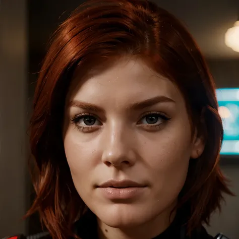 Red head femshep, closeup portrait 