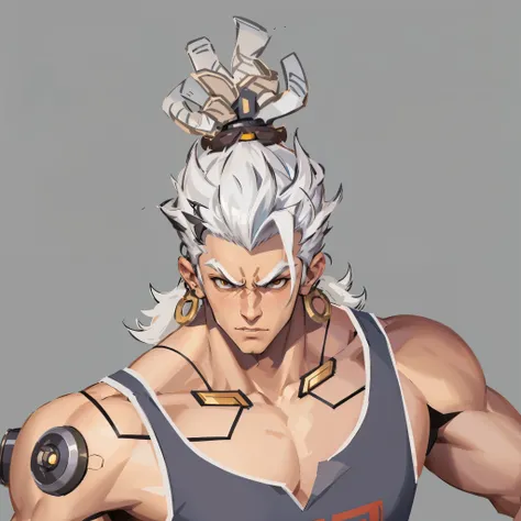 anime characters，White hair，gray vest, Overwatch characters concept art, junkrat From Dou Zhen Special Attack, From Dou Zhen Special Attack, Overwatch characters, human male character art, as an Overwatch characters, Portrait of Junkrat, a Portrait of Junk...