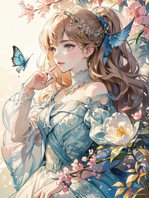 A masterpiece of top quality, with the best quality and official art standards, featuring a beautiful and visually stunning girl:1.3. This artwork is extremely detailed, rich in colors, and exquisitely detailed. It is created using watercolor painting tech...