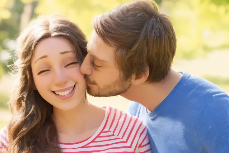 pareja besandose dia soleado fondo de naturaleza