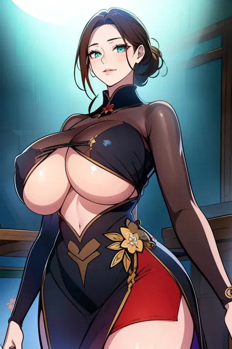 An anime-style artwork depicting ruan mei from the game Honkai star rail.

Tags: ruan mei, anime, detailed eyes, detailed lips, chinese dress, turtleneck, pencil skirt, smiling expression, intense gaze, glowing emblem on hand, dynamic pose, mystical backgr...