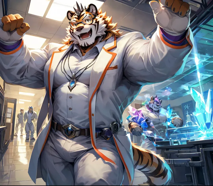 masterpiece,high quality,anime,detailed eyes,furry male white tiger, ryekie, great physique,strong arms manly, in the big school...