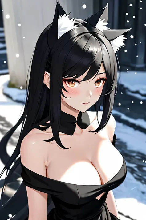 /imagine-anime prompt: A girl in 3D style, long black hair flowing down her back, a hair shawl adorned with cat ear-shaped designs on top of her head, and cat ear hair accessories adding a playful touch to her look. Her exquisite facial features are highli...