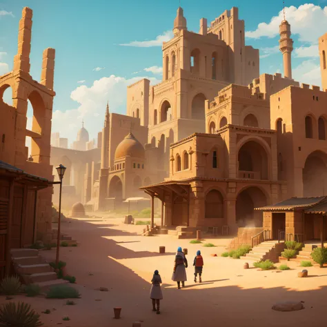 a city in the desert, rural, Ancient Middle Ages, Japanese cartoons.