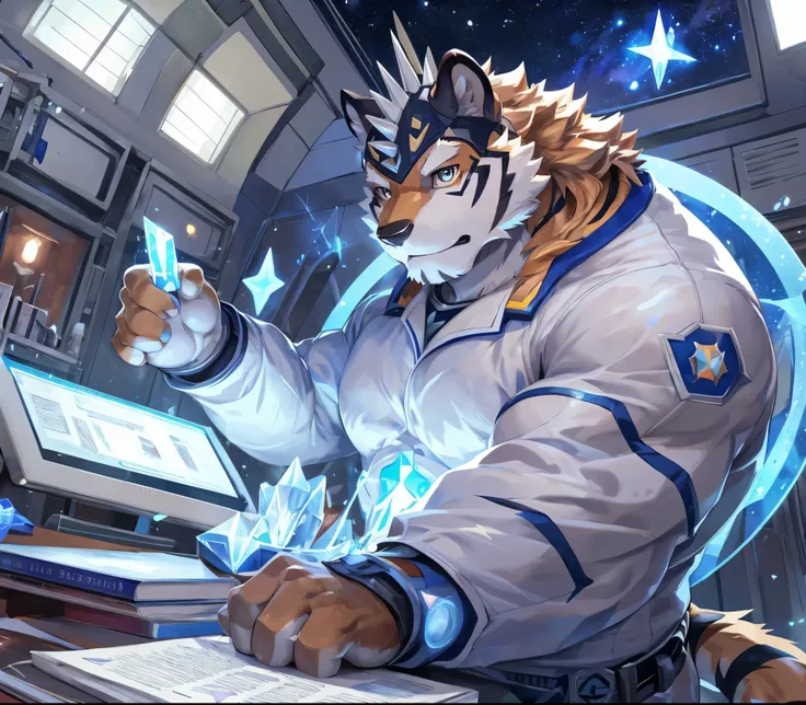 masterpiece,high quality,anime,detailed eyes,furry male white tiger, ryekie, great physique,strong arms manly, in the big school...