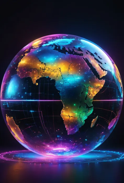 holography, draw in neon colors ((地ball)): ball: ((floating)), transparent, three dimensions, light, sf, digital art, digital, s...