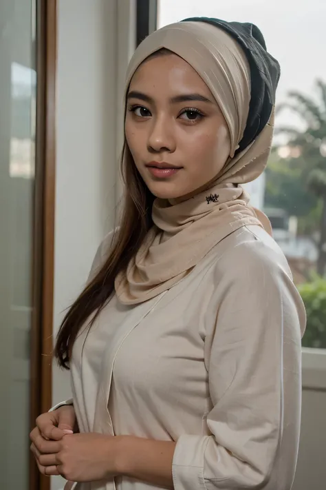 Ibu cantik pake jilbab mengucapkan selamat hari raya idul fitri menghadap kamera