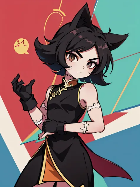 a somewhat feminine boy with black hair and dark brown eyes from brawlhalla, con un qipao blanco, cintura delgada