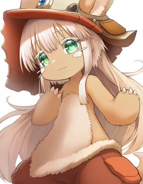 nanahi-default,narehate, nanachi (made in abyss),green eyes,white hair,long hair,furry,animal ears,ears through headwear,helmet,...