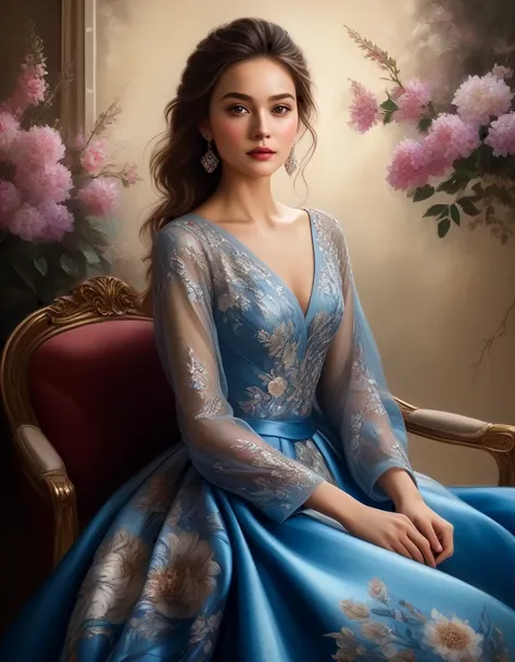 in style of oil painting artwork, a dress, full body, beautiful detailed