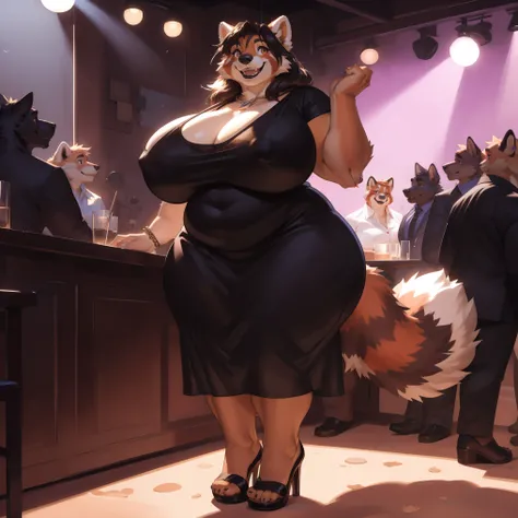 By darkgem, by meesh, by kevinsano, by gillpanda, solo, soft figure, chubby, fat, bbw, curvy, heavycreature, red panda, female, milf, older woman, furry body, wide body, short woman, shortstack, wide hips, thick legs, muscular legs, chunky ass, big arms, (...