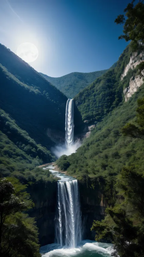 Bright moon in the sky, the independent edge of the knights, looking at the top of Lushan Mountain, the waterfall is like the sky falling white Lian, from the top of the mountain flying down, straight into the deep pool, sound like thunder, magnificent, an...