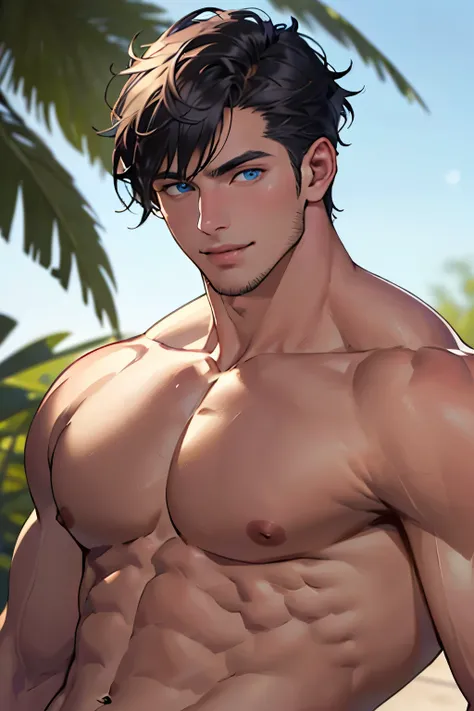 ((the best quality)), ((Masterpiece)), (details), perfect face, high definition, Masterpiece,4k,details clearly, Handsome face, white skin, perfect body, male body, strong muscles, abdomen, blue eyes, white skin, The most handsome man in the world, handsom...