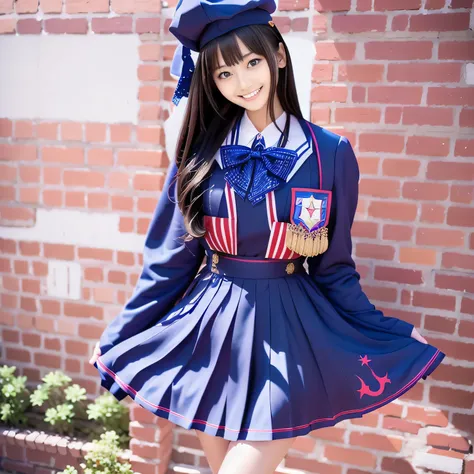 There is a young woman posing in uniform, Nogizaka46 costumes, AKB48 costumes, cute high school girl,  in a dress, wearing Japanese , surreal , magic uniform university, kimono