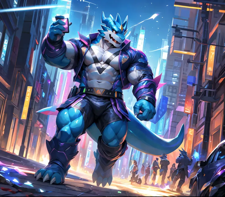 masterpiece,high quality,anime,detailed eyes, male exveemon, great physique,strong arms manly, in the big school, walking in the...