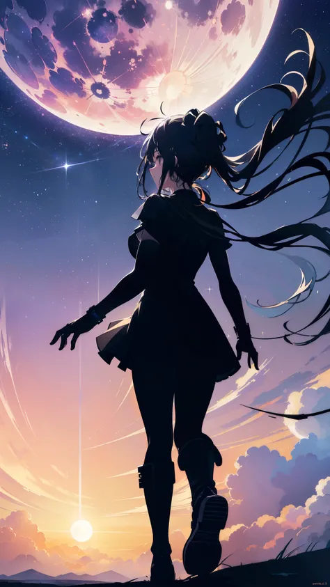 ((32k)), ((best quality)), ((ultra high res)), ((HDR)), ((UHD)), ((extremely detailed CG)), ((unity 32k wallpaper)), ((best quality starry sky)), ((best quality full moon)), (((best quality back))), ((best quality town)), ((((silhouette)))), (((silhouette ...