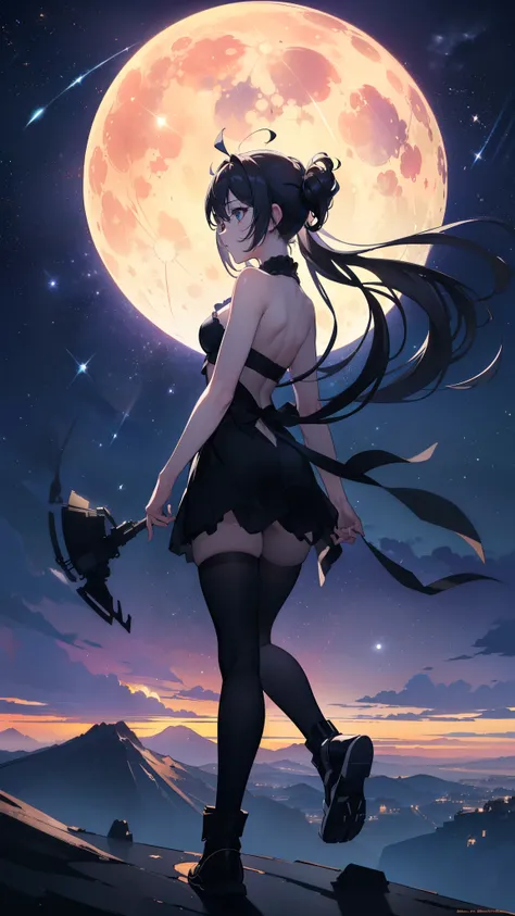 ((32k)), ((best quality)), ((ultra high res)), ((HDR)), ((UHD)), ((extremely detailed CG)), ((unity 32k wallpaper)), ((best quality starry sky)), ((best quality full moon)), (((best quality back))), ((best quality town)), ((((silhouette)))), (((silhouette ...