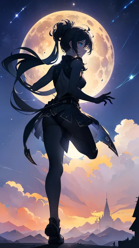 ((32k)), ((best quality)), ((ultra high res)), ((HDR)), ((UHD)), ((extremely detailed CG)), ((unity 32k wallpaper)), ((best quality starry sky)), ((best quality full moon)), (((best quality back))), ((best quality town)), ((((silhouette)))), (((silhouette ...