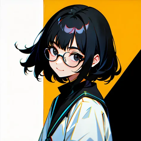 Black medium hair, wear glasses, black eyes, girl, pretty, headshot, small smile