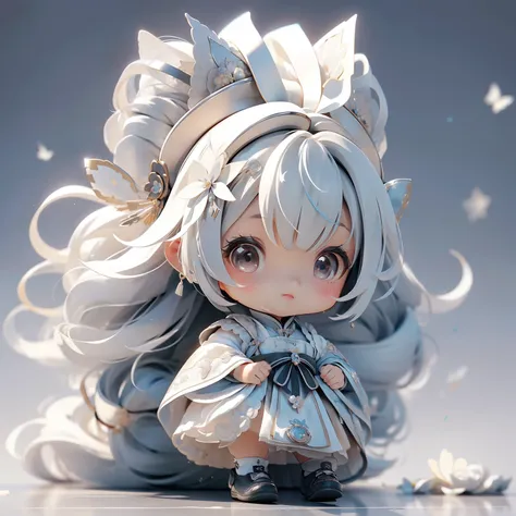 (best image quality)、(super detailed)、(facing the front)、highest quality、masterpiece、(((1 girl)))、、with a girl、silver hair、gray hair、((long hair))、Braid、gray eyes、(White and black cheongsam)、((chinese clothing aid clothing、frill hair ornament、lots of frill...
