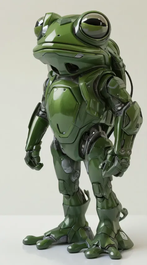 Gundam-style streamlined male Frog Princess designed by Bandai, Wearing a frog shaped aerospace helmet,Full body,green,adorable toy sculptures,white background, ultra detailed,metal compositions,32k 3d,hard surface,UE5