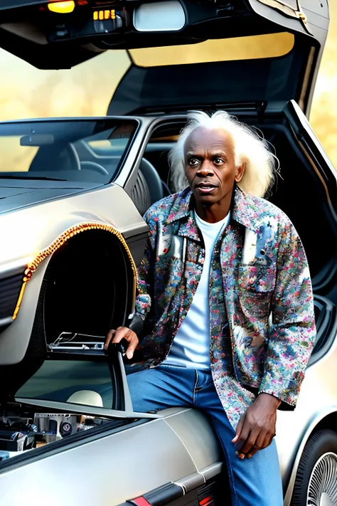 (Masterpiece) An insanely detailed and captivating movie poster design featuring Black people as the main characters in the "Back to the Future" series. The image is rendered in high definition with intricate details and cinematic lighting. The characters,...