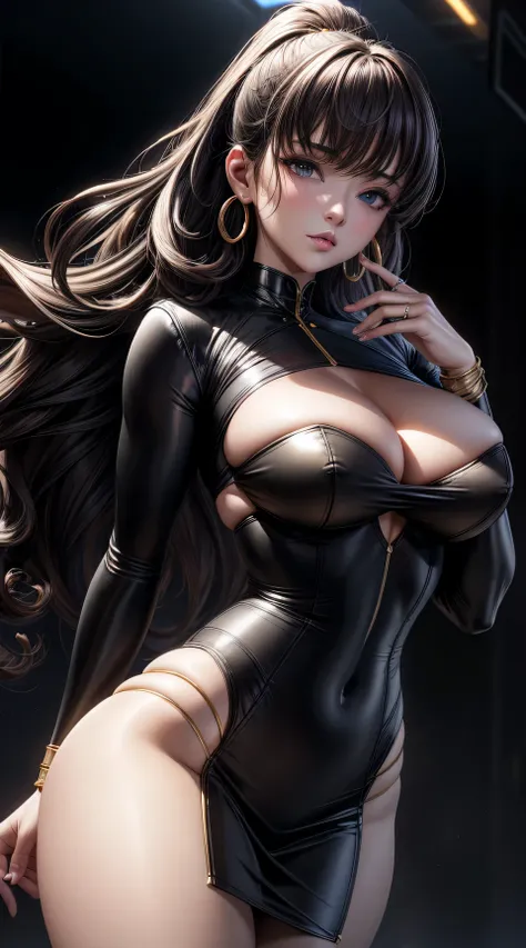 (best quality:1.5, highres, UHD, 4K, detailed lighting, shaders), ( high quality eyes), ( high quality fingers), gray curly haired, gradient hair, big breasts, big butt,  big thighs, black suit, white shirt, social shirt, white short skirt, mature woman , ...