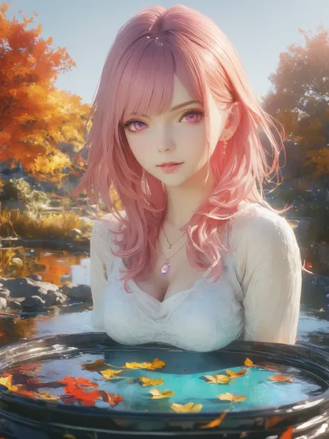 diy16，highest quality, ultra-high definition, masterpieces, 8k, realistic, anime styled, 3d render，(evening pond:1.2), (8k, best...