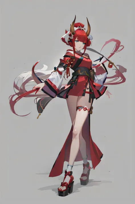 horns、wearing red dress、, kushat kenz, kushat krenz, onmyoji detailed art, bloody + concept art, guilty gear art style, kushat, ...