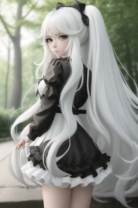 Anime girl,long hair white and black,красивый природа 🏞 водопад,спортивная одежда летняя обувь 👟 спартиака