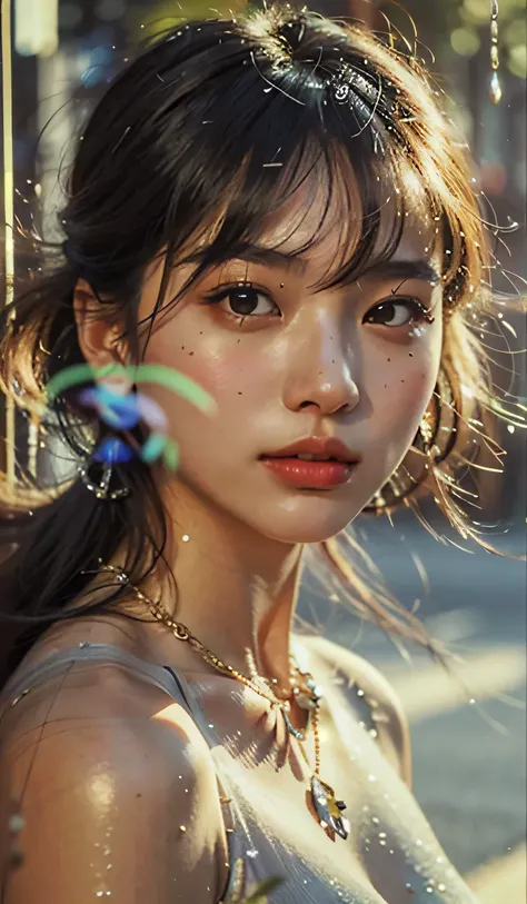 Close-up of a woman with a necklace on her neck, The detailed face of an Asian girl, German Bokeh Art 8k, Soft portrait 8 k, young asian woman, close-up portrait, Close-up movie stills, Beautiful Asian face, Portraits of Korean female idols, close-up portr...