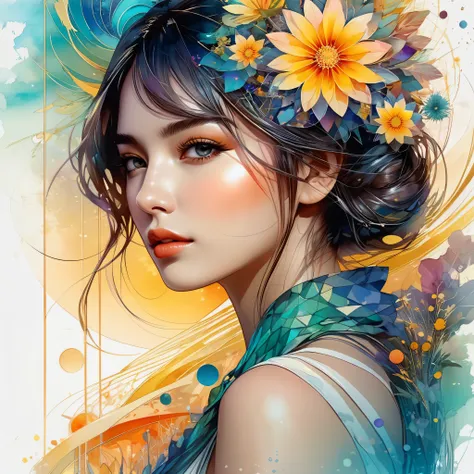 1 chica, bbloodmoon digital watercolor illustration of a summer sunset, por waterhouse, jb, carne griffiths, minjae lee, ana pau...