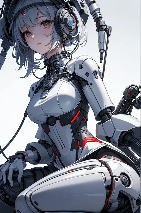 (White background)、(((​masterpiece)))、(((top-quality)))、((ultra-definition))、(High Definition CG Illustration)、((extremely delicate and beautiful))、(From Side)、Cinematic Light、 ((1 Mechanical Girl))、solo、full body Esbian、(Mechanical joint:1.2)、((Mechanical...