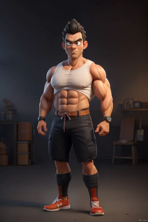 (best quality,4k,8k,highres,masterpiece:1.2), ultra-detailed, (realistic,photorealistic,photo-realistic:1.37), athletic middle-aged man, muscular physique, dark-skinned, black hair, Dragon Ball style muscles, intense gaze, confident expression, dynamic pos...