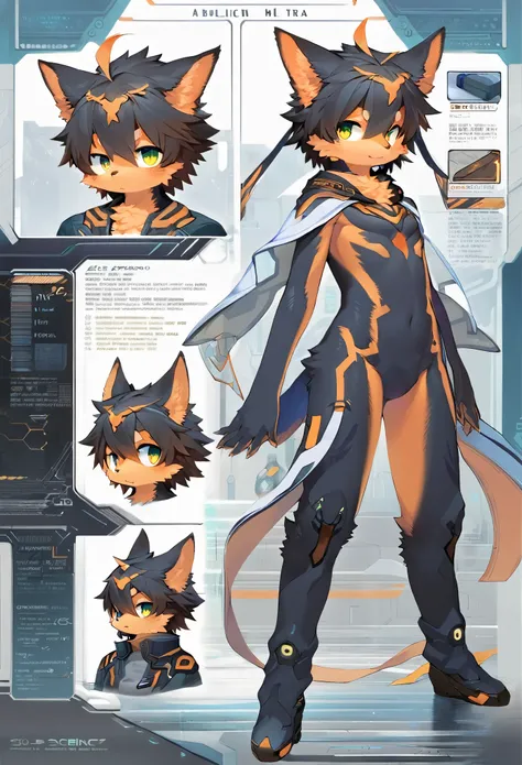 ((masterpiece)), (ultra detailed), (best quality), detailed background, (style of Science Fiction), (concept art, character sheet), game package, absurdres(highly detailed beautiful face and eyes)perfect anatomy(angelic handsome boy, kemono, child)(furry a...