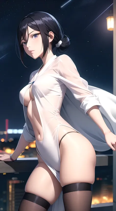 Rukia kuchiki from Bleach best quality city at night a very sexy outfit 