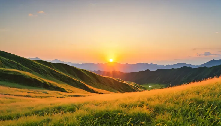 Japanese grassland background、Rich in nature、Nodoka、hill、sunset