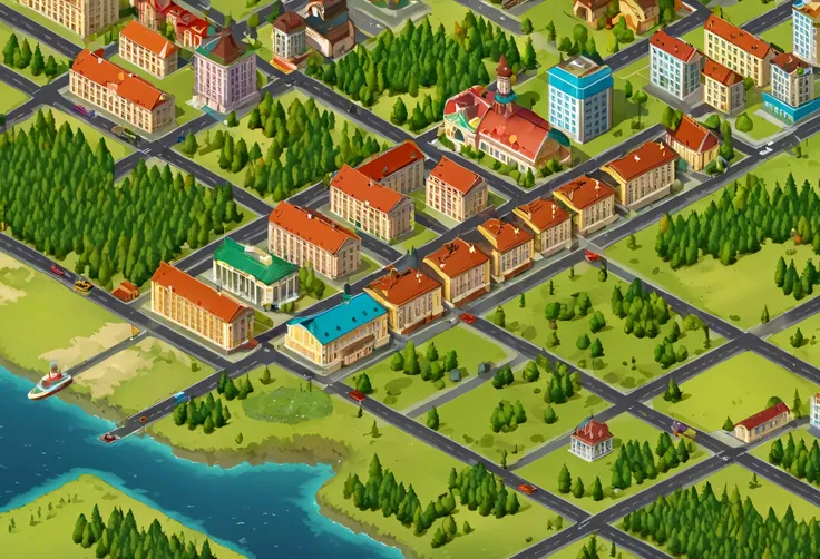 2d game map of a Russian city with several buildings connected by an expensive high detail demasterpiece quality