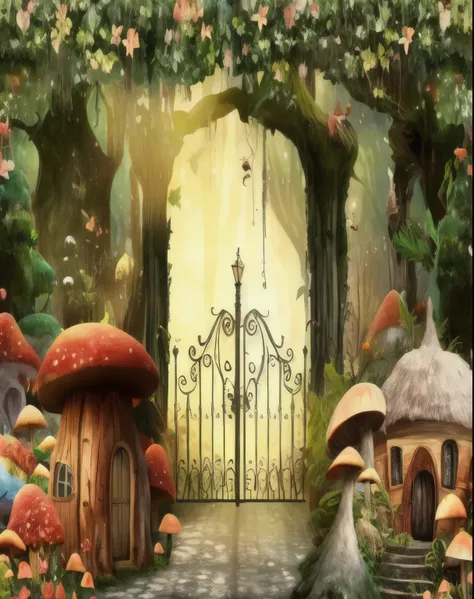 There is a fairy garden，With doors and mushrooms, enchanted forest背景, enchanted Enchanted Jungle, Magical fairy tale background, magic fairy forest, fairy tale kingdom forest, Wonderland Portal, enchanted forest背景, enchanted forest, Elf forest background, ...