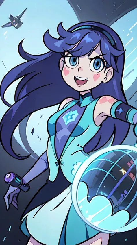 floating, weightless, drifting, flying, star butterfly, happy, grinning, excited, woman in a futuristic suit, highly detailed face, cool, cybersuit, anime girl wearing tight suit, elbow gloves, science fiction, female protagonist,  volumetric light, detail...