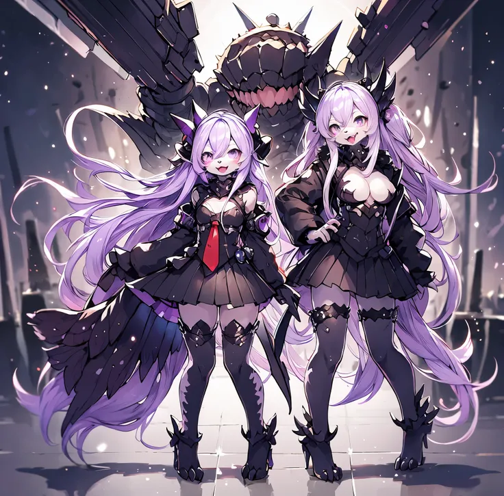 Female Dragon. KanColles abyssal fleet element. ((Furry)). A turret with mouth. double teeth. purple color. metallic black shell. Anime style.