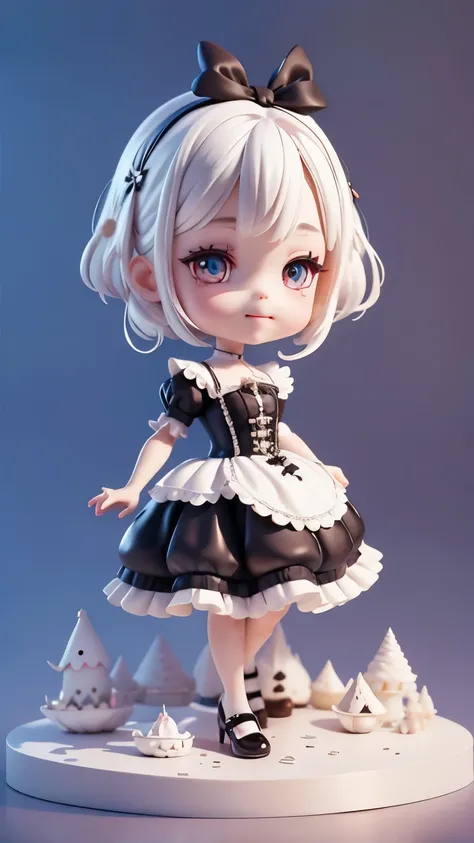 Alice in Wonderland, maid clothes black color, clothes maid black color, The look of the kawaii , sweet girl, exquisite eyes, Inverted Bob white hair, delicate smile, paw shoes, shoes , slimfigure , figure , simple white background, Attractive 3D Vector Ar...