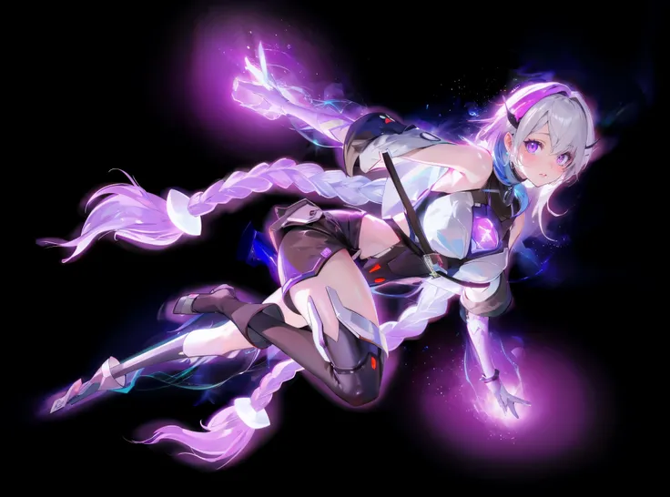 Anime girl holding sword and purple light, cute robot girl, mysterious art style, Robot - Girl with Silver Hair, Digital Cyberpunk Anime Art, perfect anime robot woman, anime robot, digital animation art, Anime style digital art, official character art