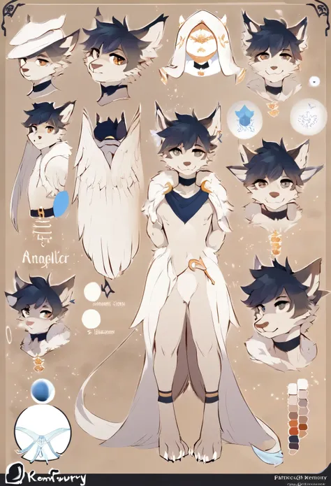 ((masterpiece))(style of final fantasy)(concept art, character sheet)absurdres, perfect anatomy(angelic handsome boy, kemono)(furry anthro),