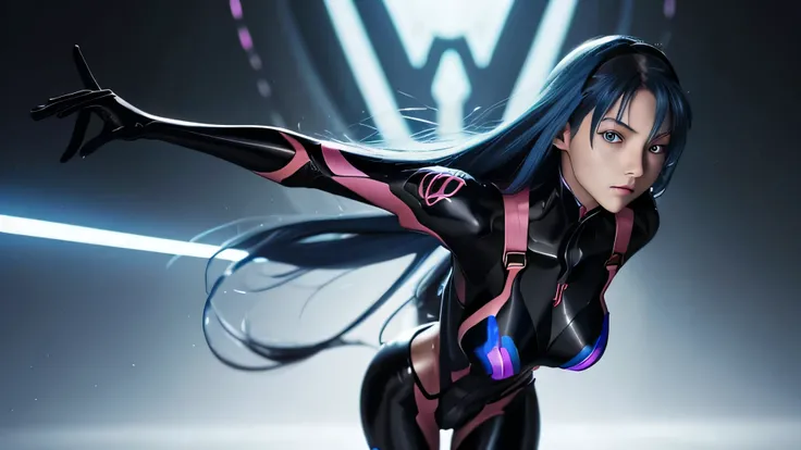 1 young woman, very long blue hair, blue eyes, perfect body, compensate, glass,
sexy combat uniform ((Neon Genesis EVANGELION))((black)), dynamic pose, (masterpiece), (8K), (realistic), (ray tracing),perfect body,(Lie:1.3)