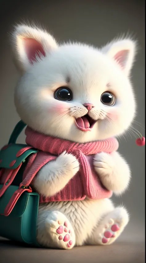 Kitten, realistic, furry animal, little ears, blush, cherry, funny, open mouth, laugh, red color, right, kitten!!