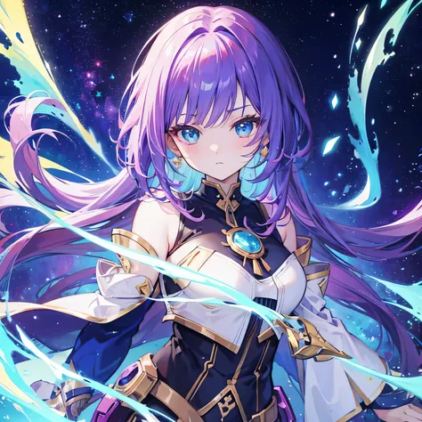 Fantasy galaxy girl, with cool galaxy anime hair