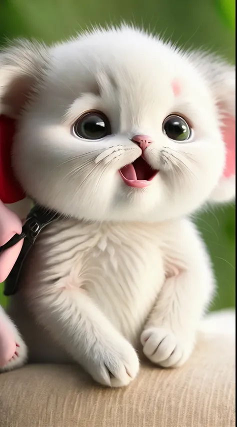 Kitten, realistic, weeping kitten, little ears, blush, cherry, funny, open mouth, laugh, red color, right, kitten!!